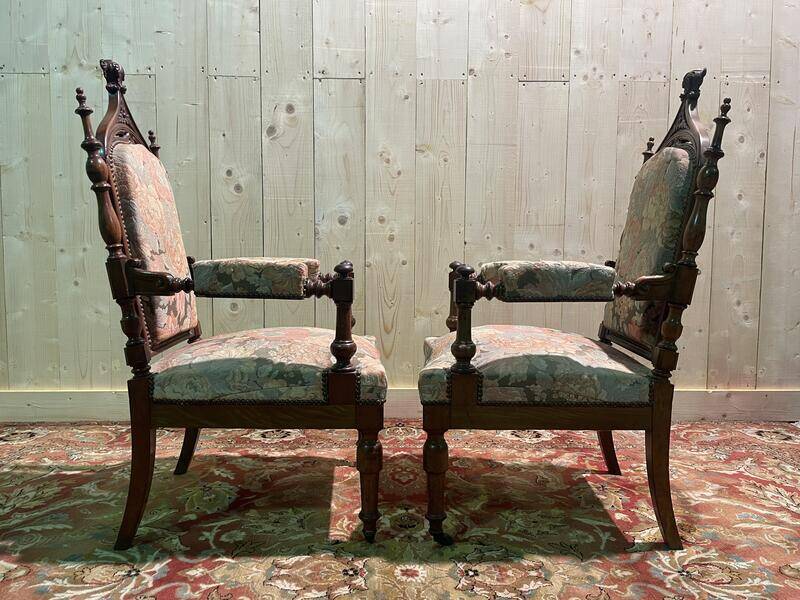 Pair of Gothic style armchairs