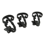 Set of 3 small twisted wrought iron coat hooks