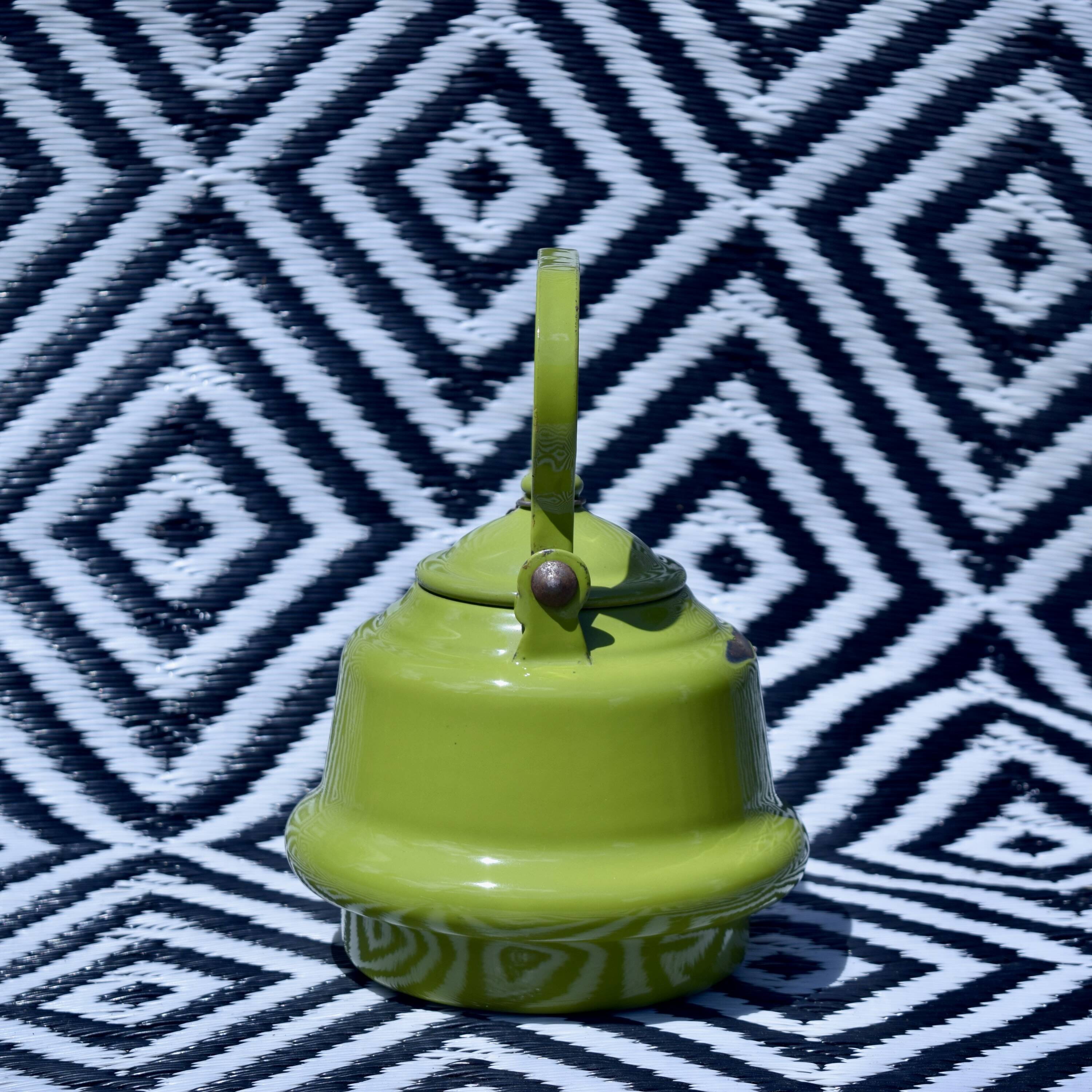 Vintage green enameled sheet metal kettle