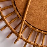 Miroir encadré en rotin et canne