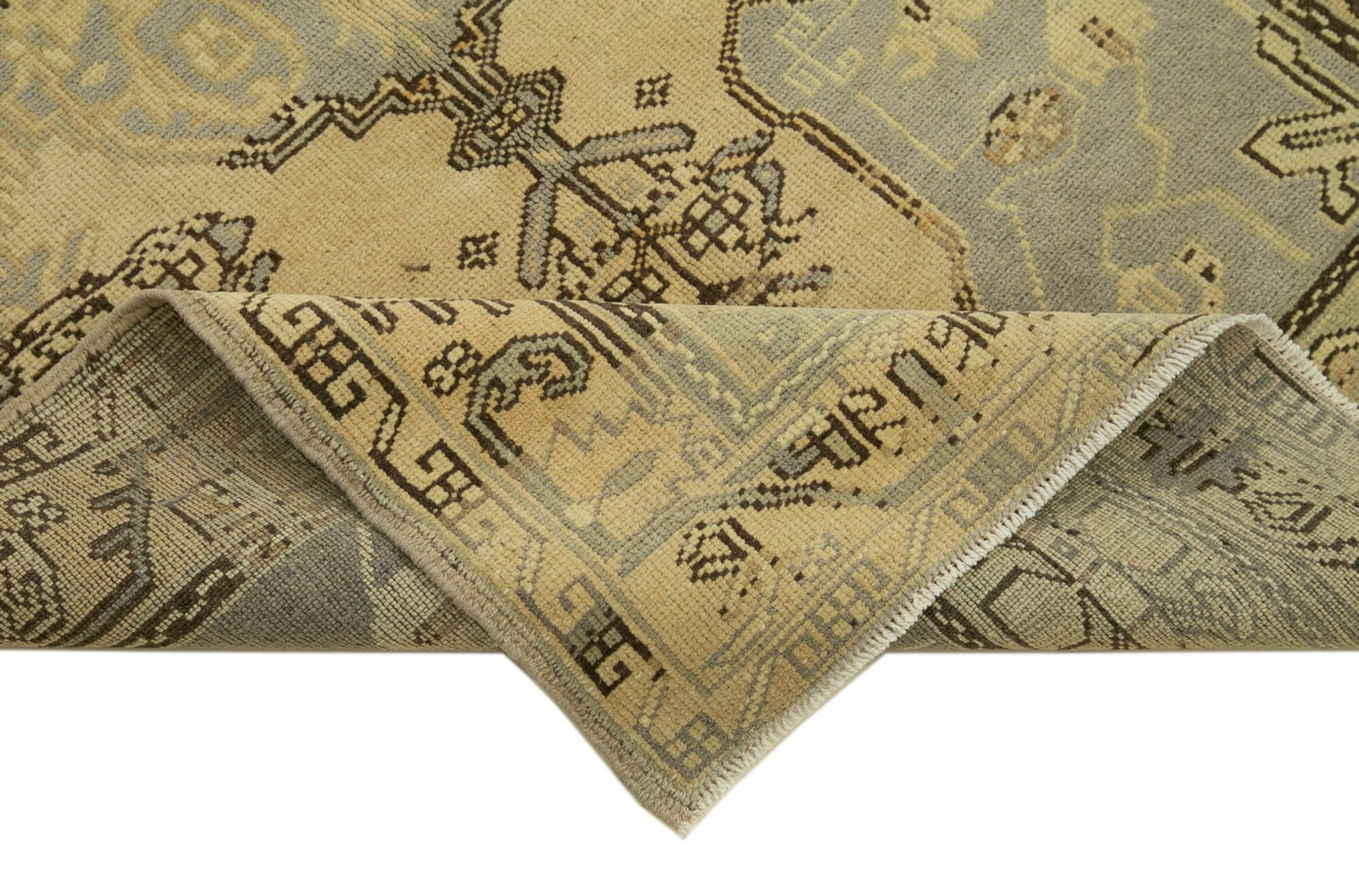 Tapis décoratif beige turc noué à la main 105 cm x 210 cm 1950s