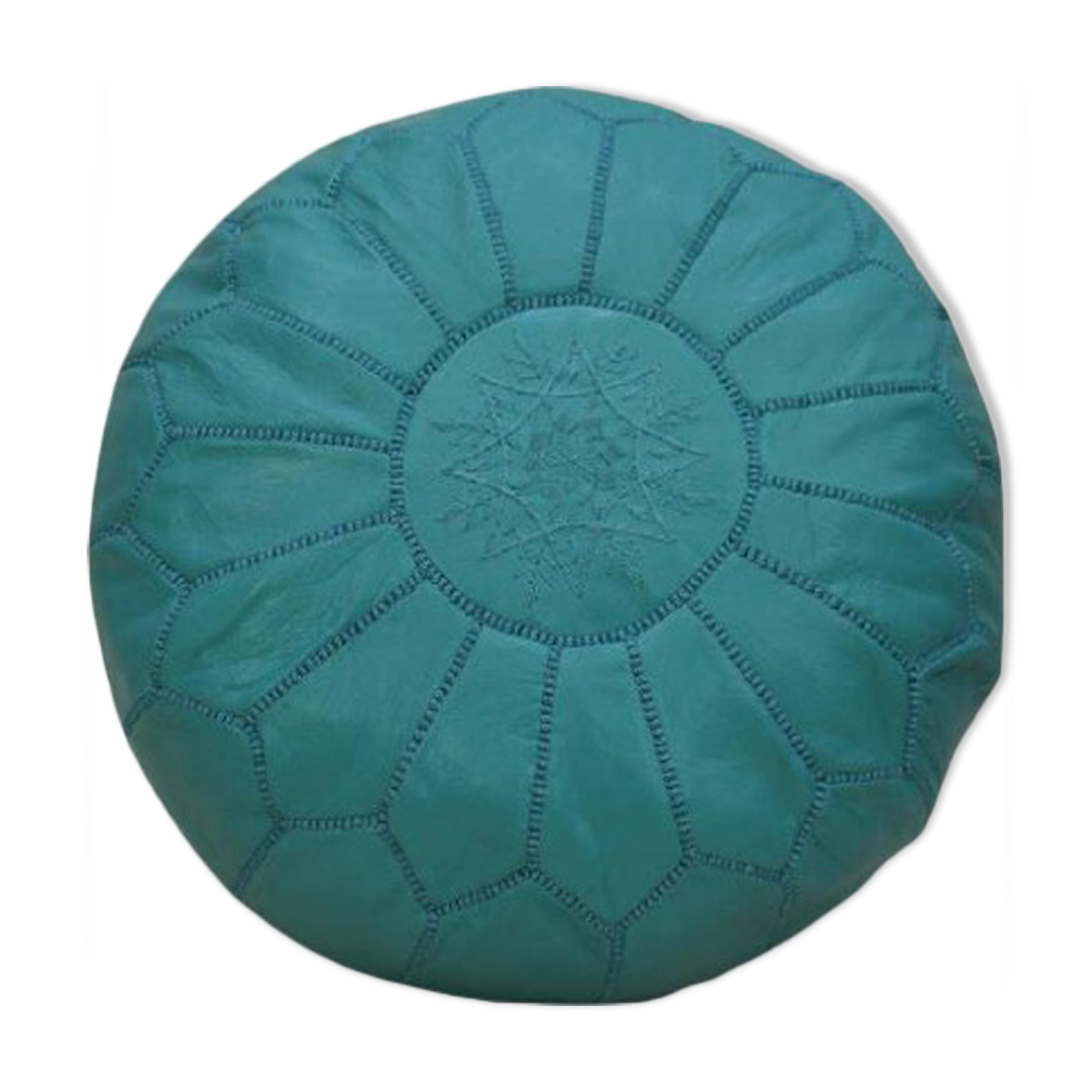 Moroccan pouf in turquoise leather