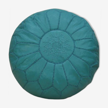 Moroccan pouf in turquoise leather