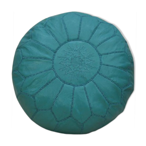 Pouf marocain en cuir - turquoise