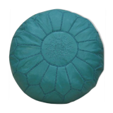 Moroccan pouf in turquoise leather