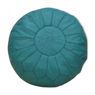Pouf marocain en cuir turquoise