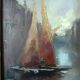 Old oil painting on panel, late 19th century - Boats - signed - Antique frame