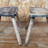 Pair of wooden tripod stools