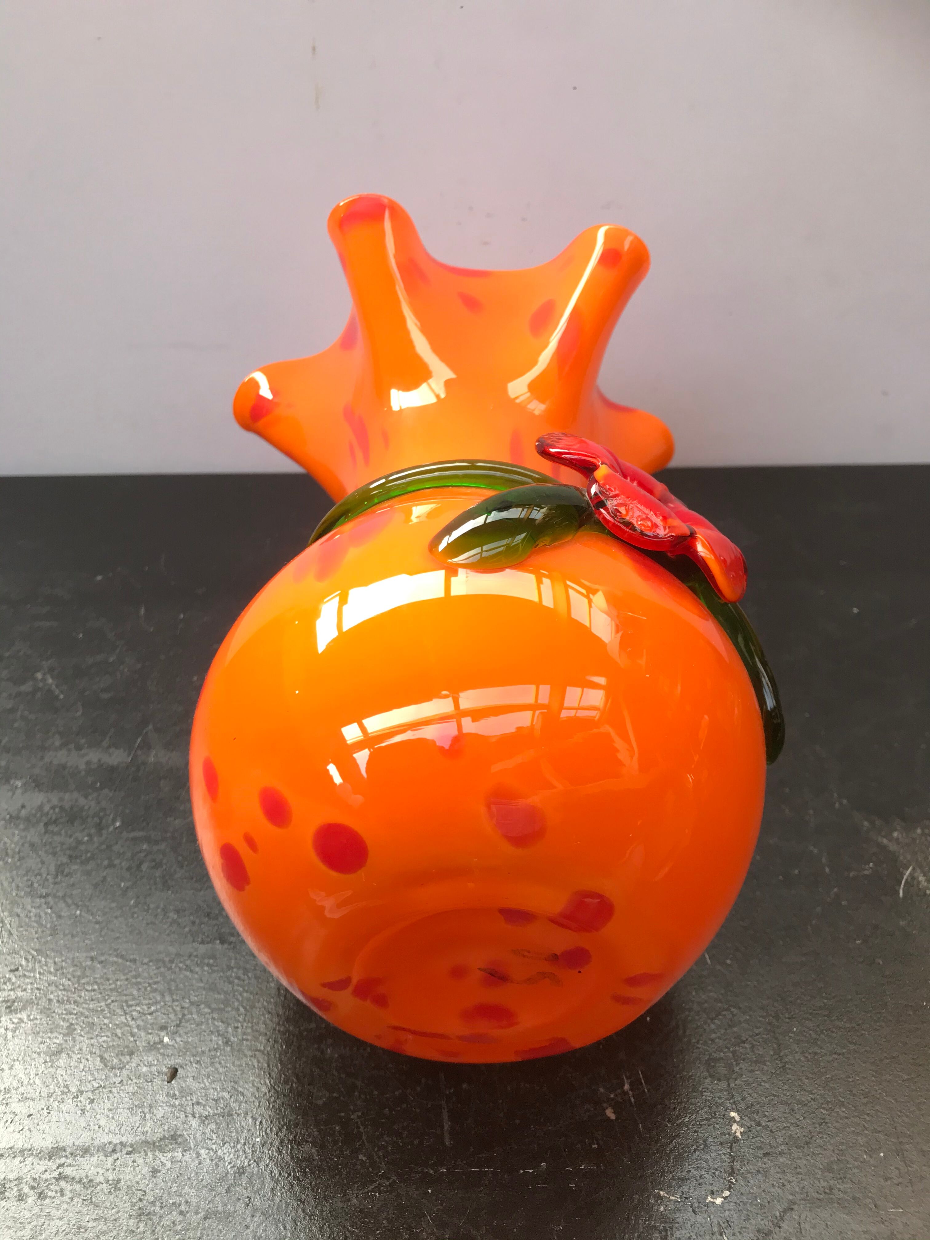 Vase verre multicouche orange col corolle vintage