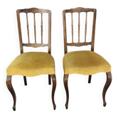 Pair of chairs 1900 wood & ochre velvet — bourgeois charm