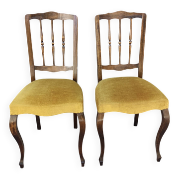 Pair of chairs 1900 wood & ochre velvet — bourgeois charm