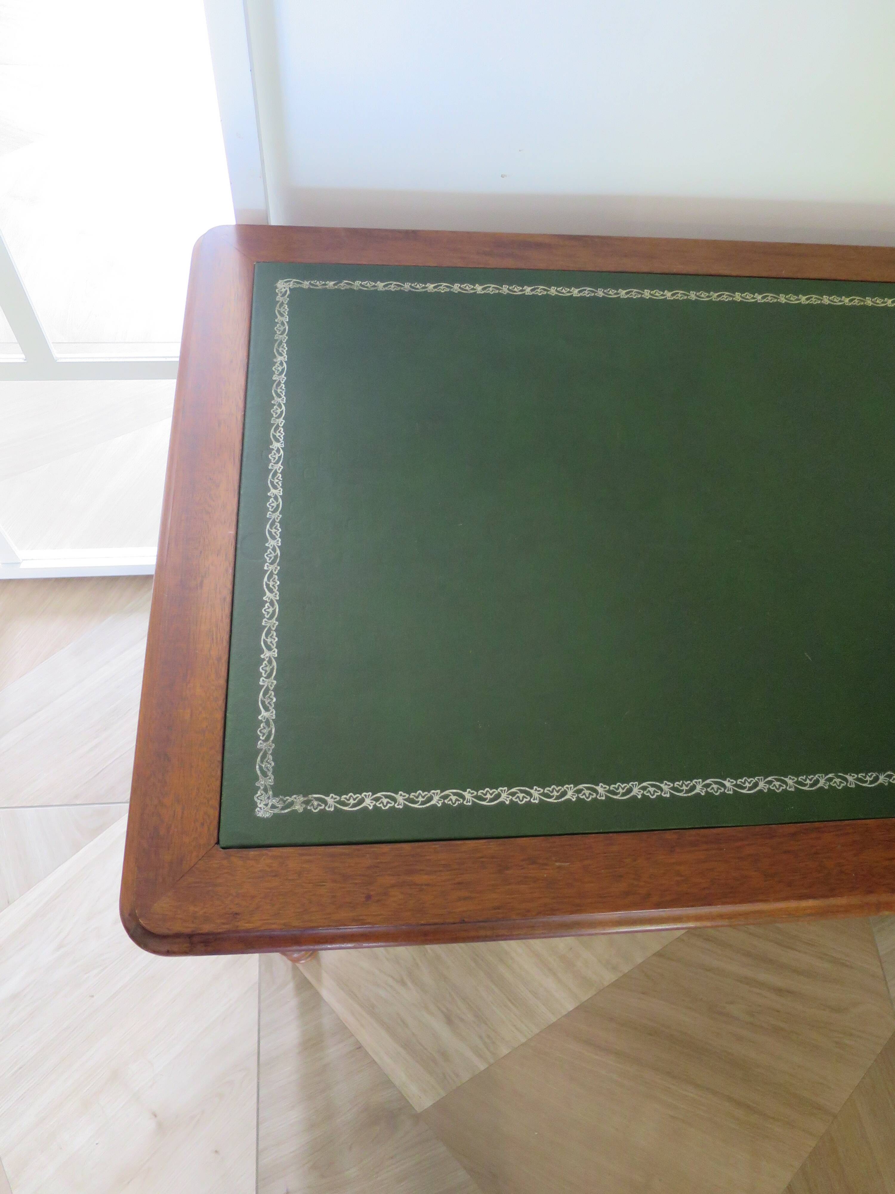 Minister's desk in Louis Philippe style – 2 drawers – cherry wood – green writing pad