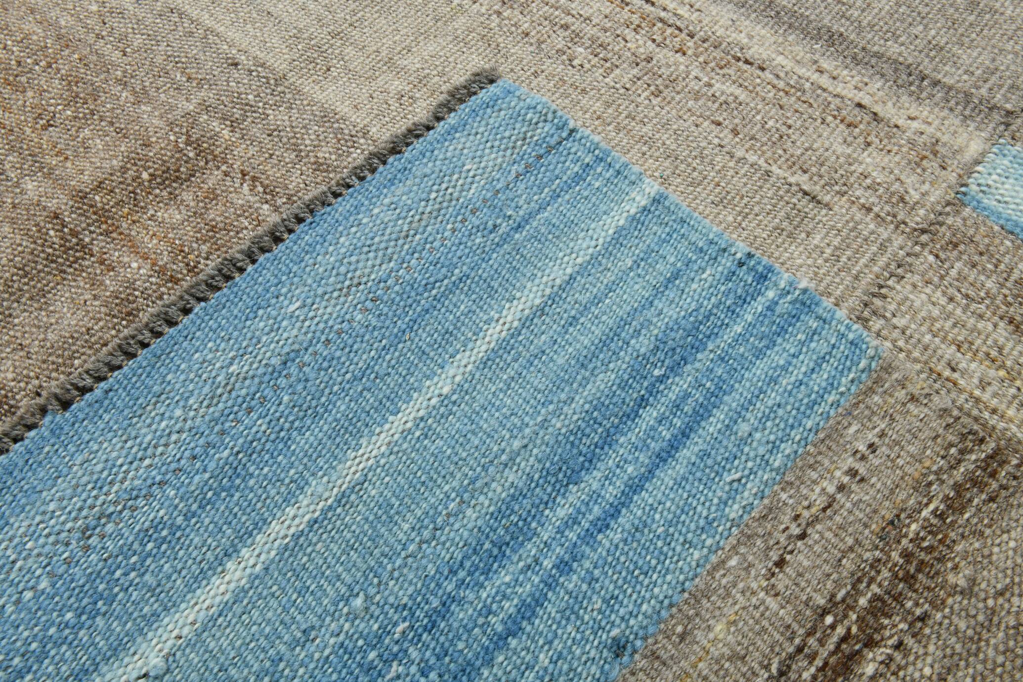 6x10 Blue Brown Handmade Kilim Rug, 190x308Cm