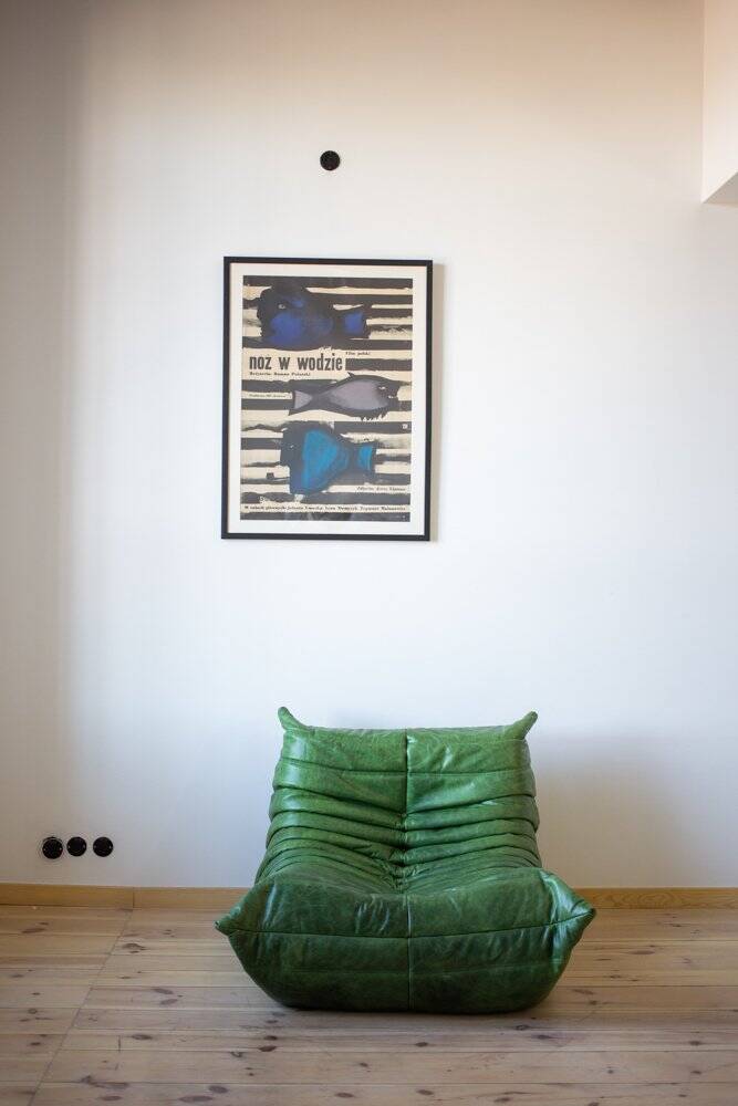 Dubai green leather Togo lounge chair by Michel Ducaroy for Ligne Roset