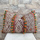 Housse de coussin vintage en laine berbère : coussin marocain, motif Boujad