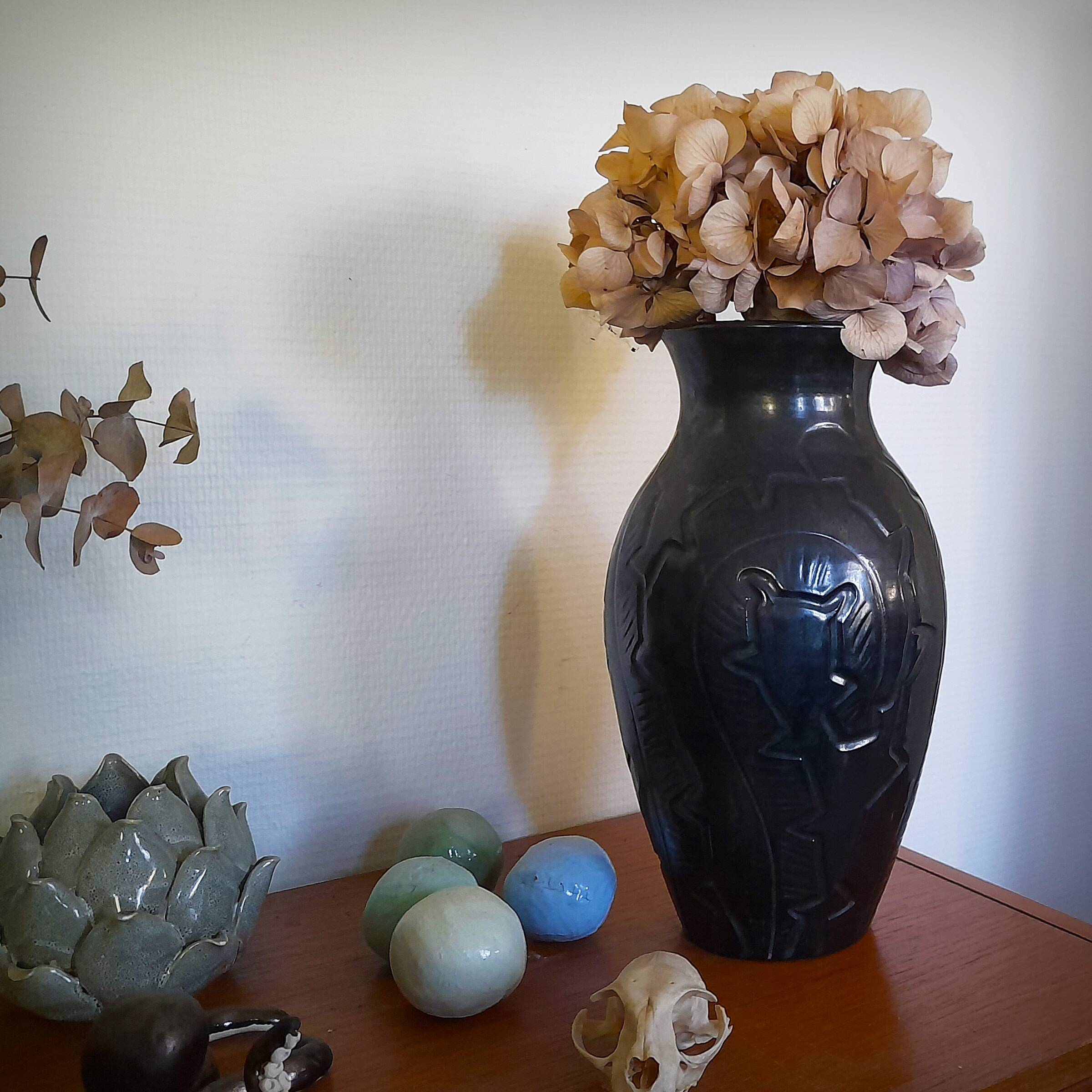 Art Deco vase with foliage, XL size, Accolay, France, 1950s