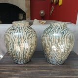 Pair of glazed and veined stoneware vases