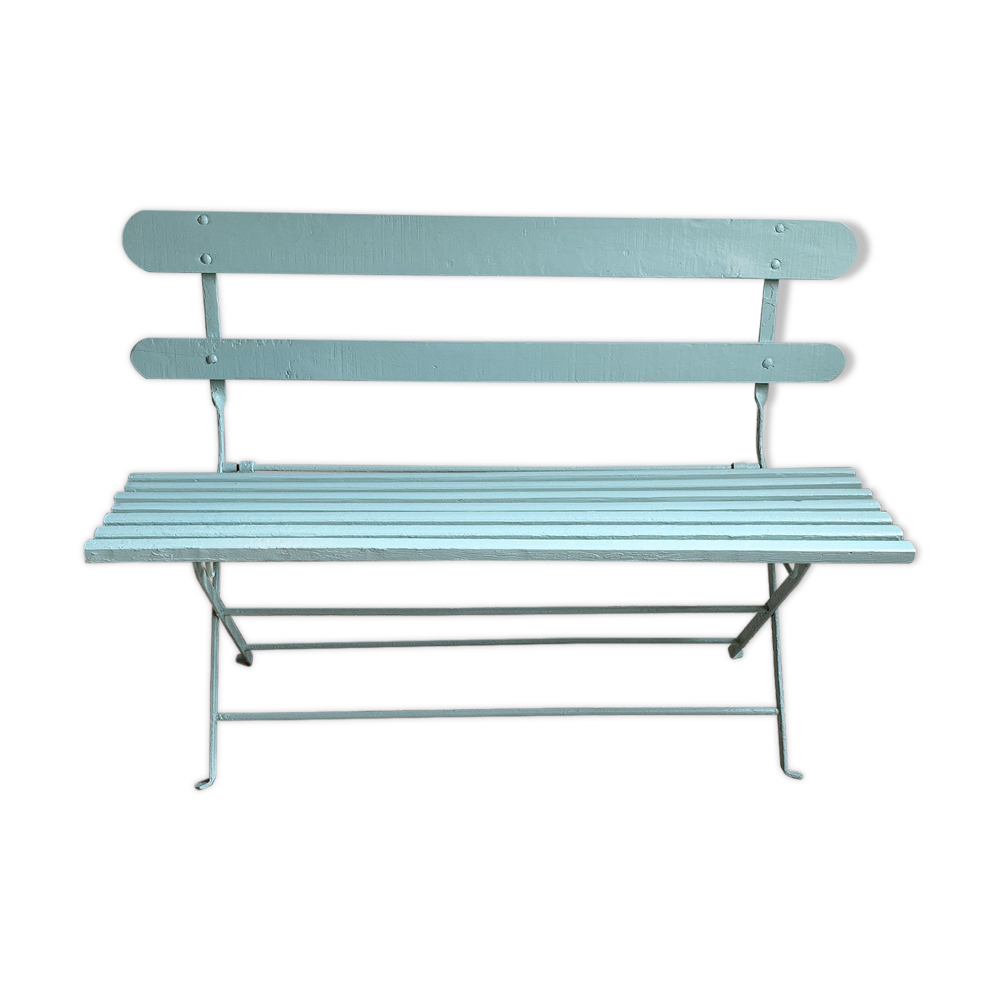 Former folding garden bench with wooden and metal slats