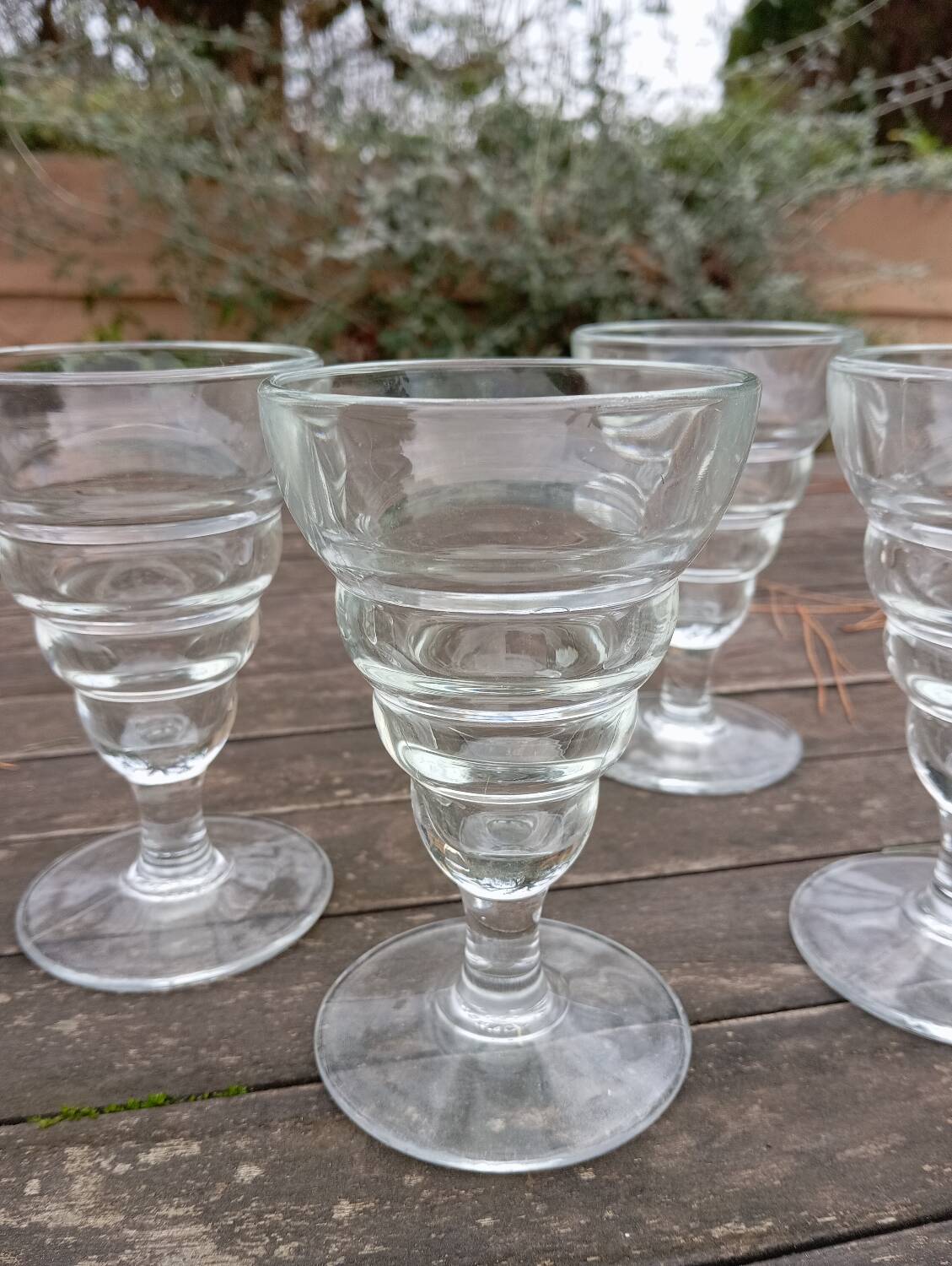 5 old absinthe glasses, thick molded glass, art deco