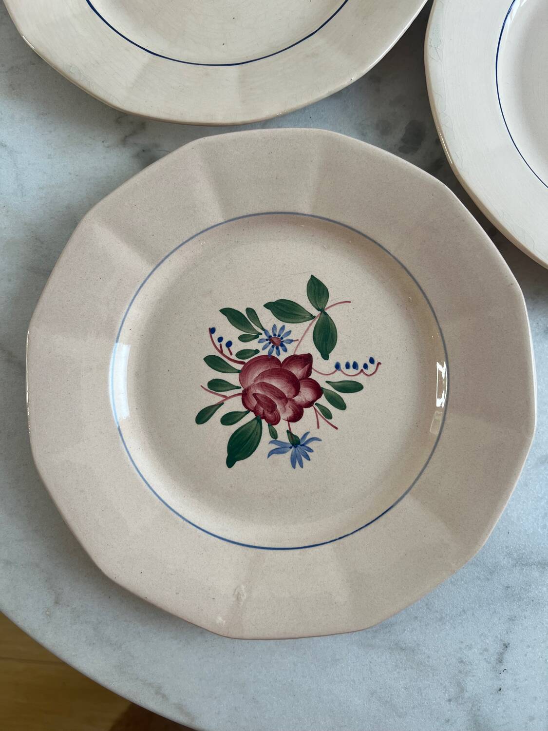 Set of 3 hand-painted flat plates from Sarreguemines
