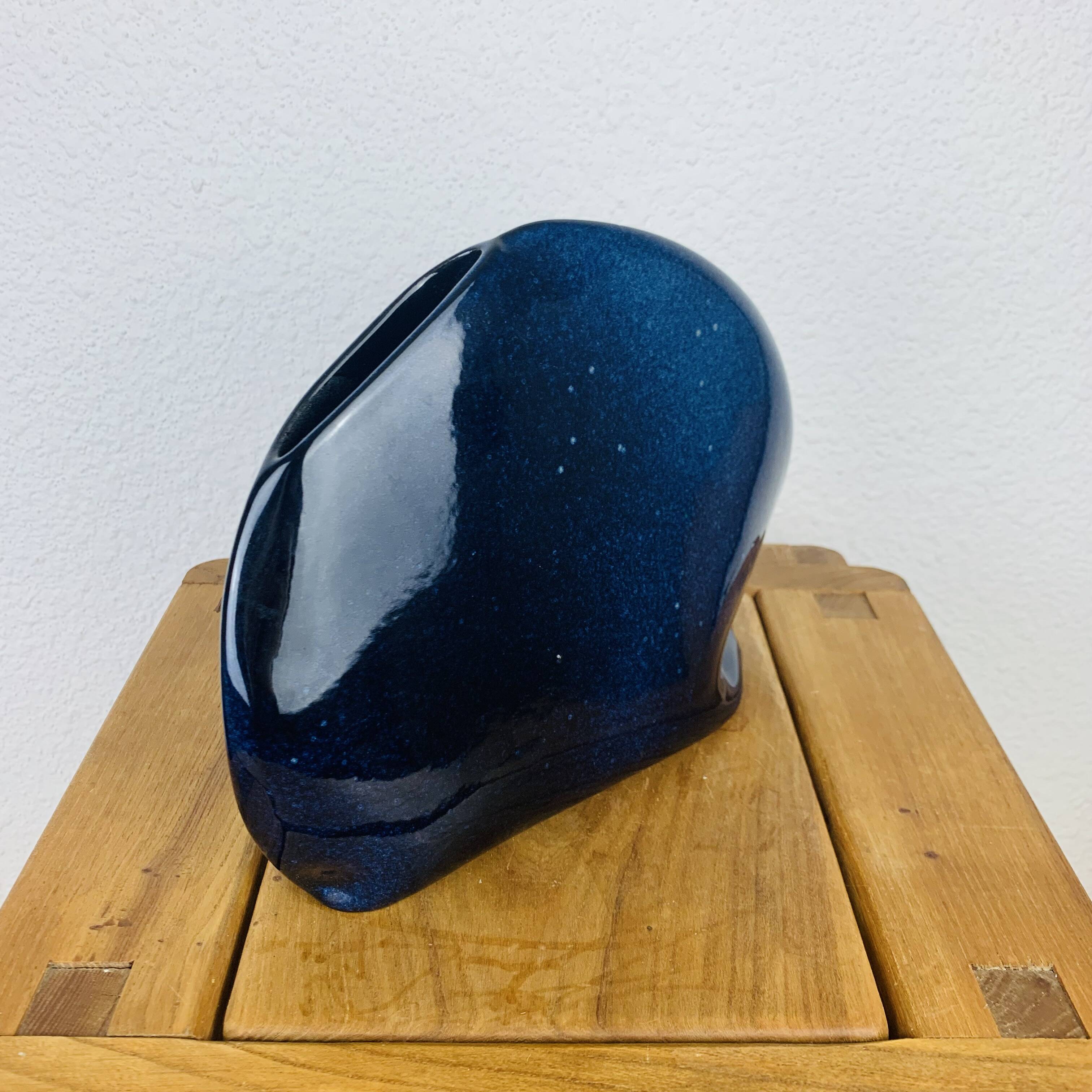 Blue ceramic free form vase