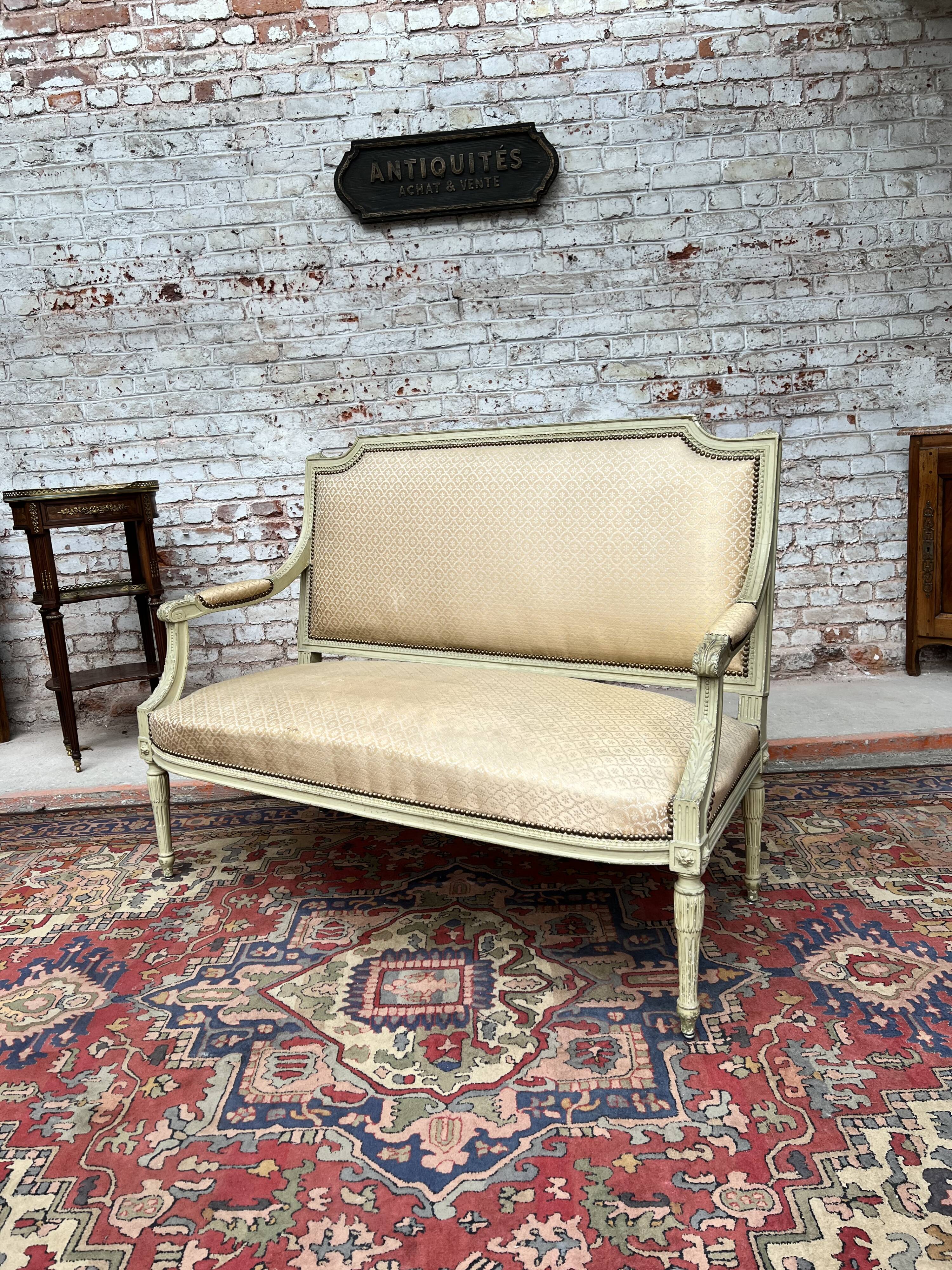 Painted Wooden Bench with Back to The Queen Style Louis XVI XIX Eme Century