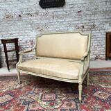 Banquette en bois peint à dossier à la reine de style Louis XVl XlX eme siècle