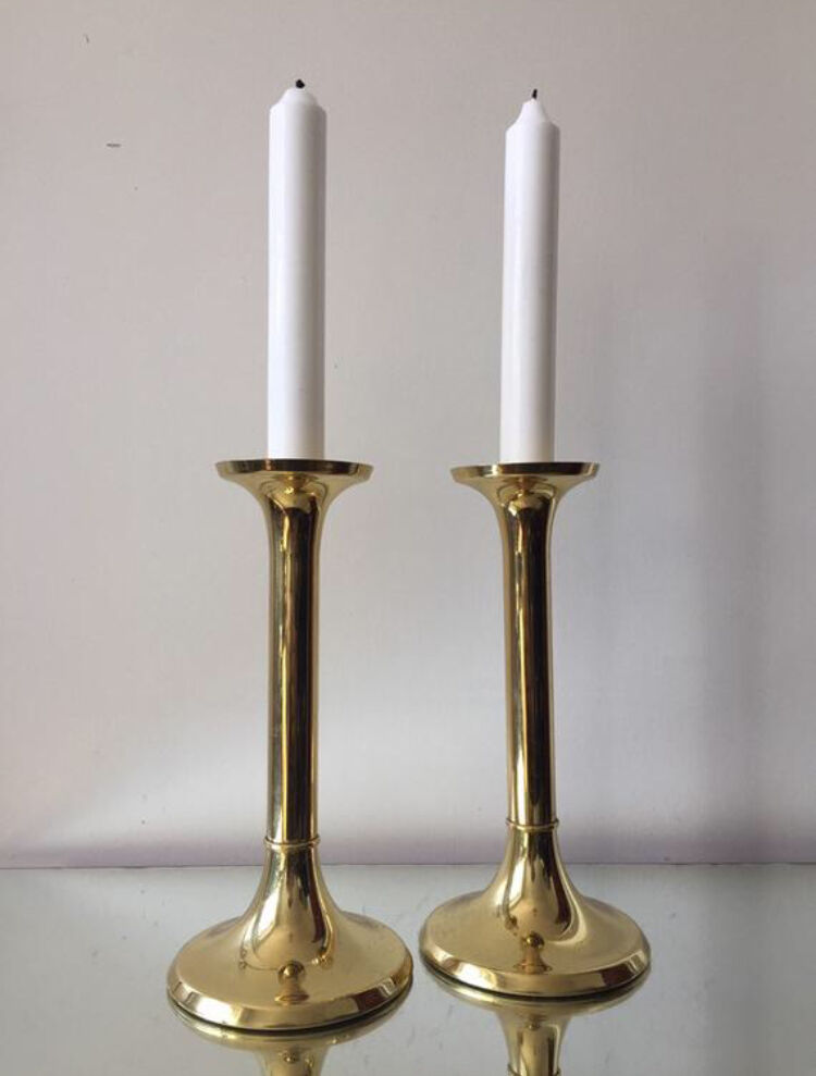 Danish mid century brass candleholders set of 2
