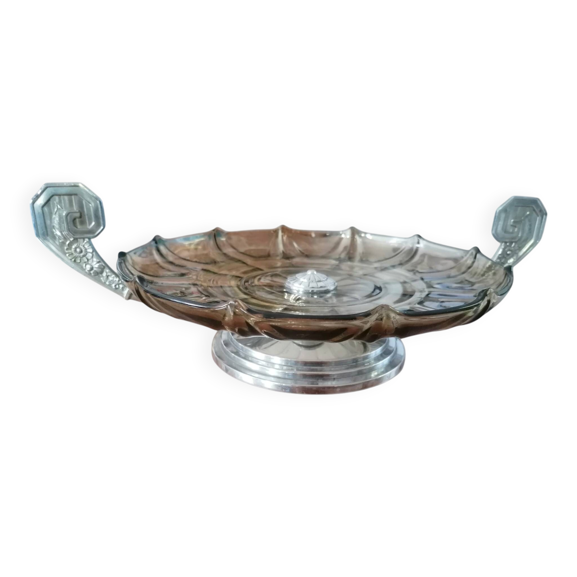 Art Deco glass and metal fruit bowl
