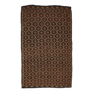 Turkish Kilim Yoruk Vintage 177x294 cm Geometric Brown and Yellow