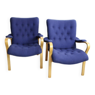 2 vintage Scandinavian blue armchairs Peter Axel Berg 1960 Denmark