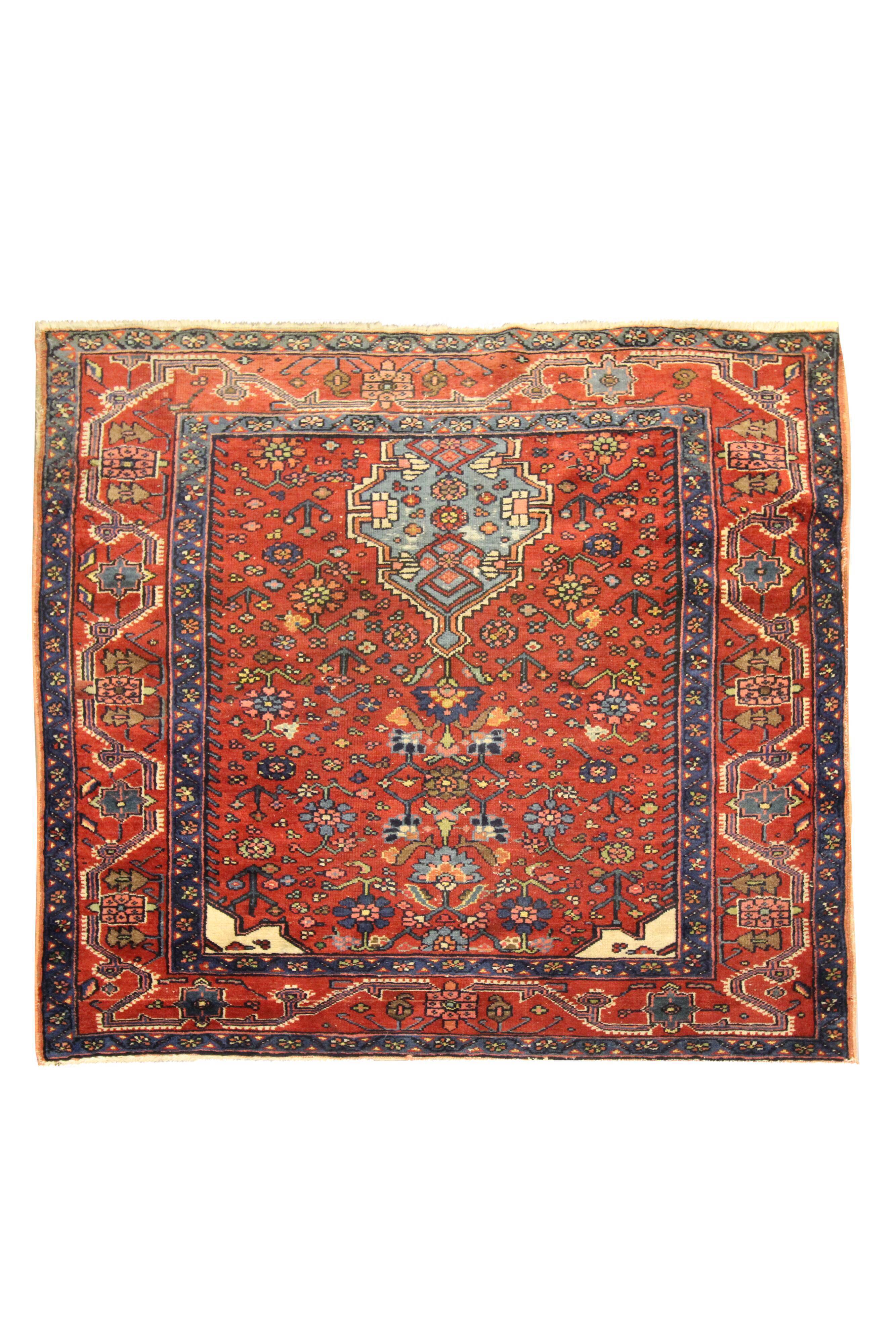 Handwoven rust wool carpet square oriental area rug - 134x136cm