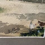 WATERCOLOR ALSACIAN FARMYARD LUCIEN FUCHS