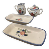 Lunch set - milk jug, sugar bowl and two dishes - vintage earthenware