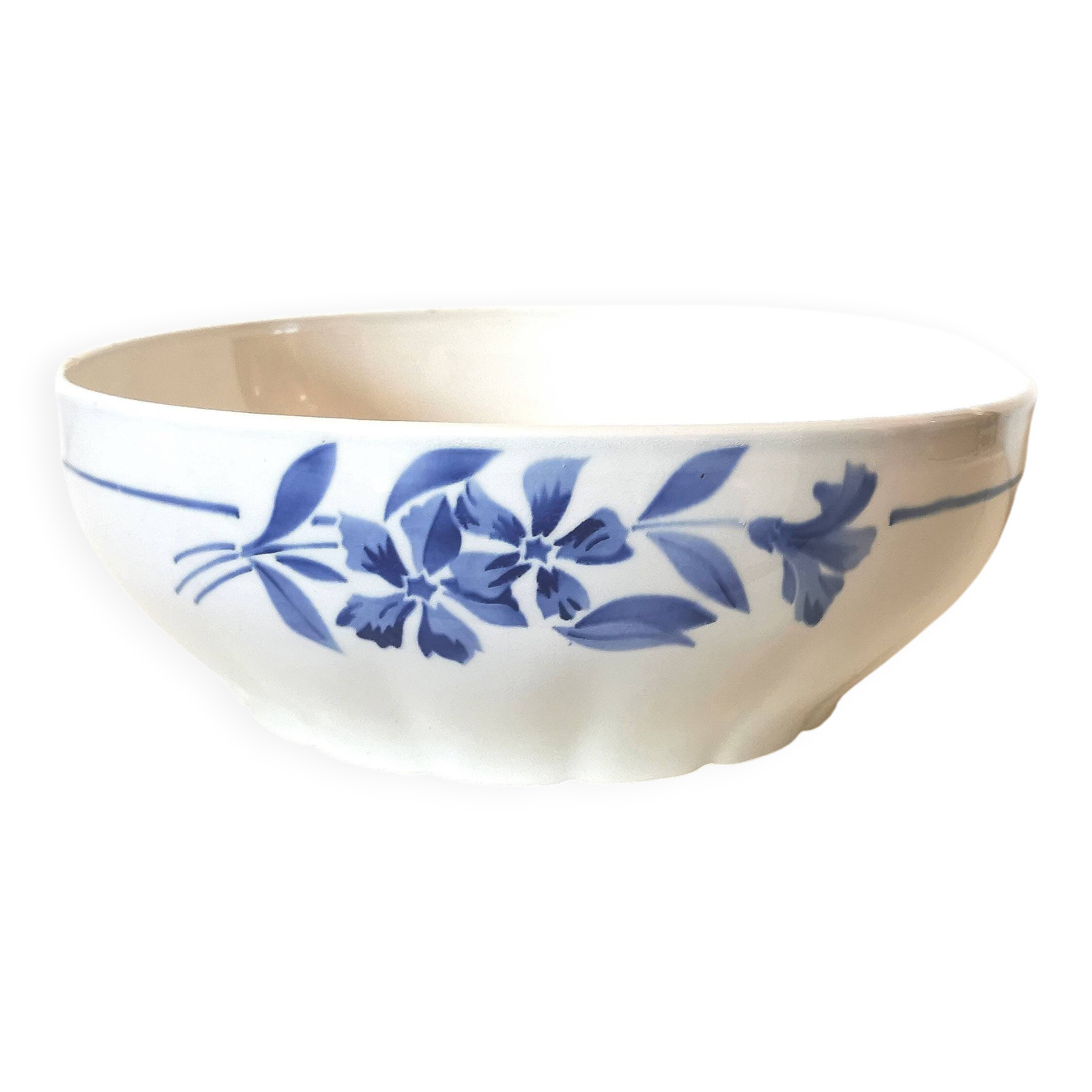 Salad bowl, porcelain bowl Creil et Montereau blue flower