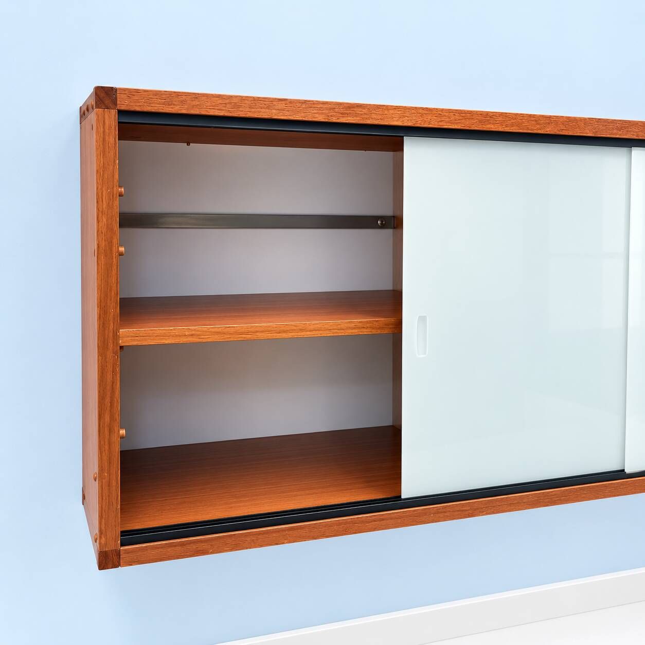 A.R.P. – Wall-mounted furniture in teak and opaline glass, 1950s