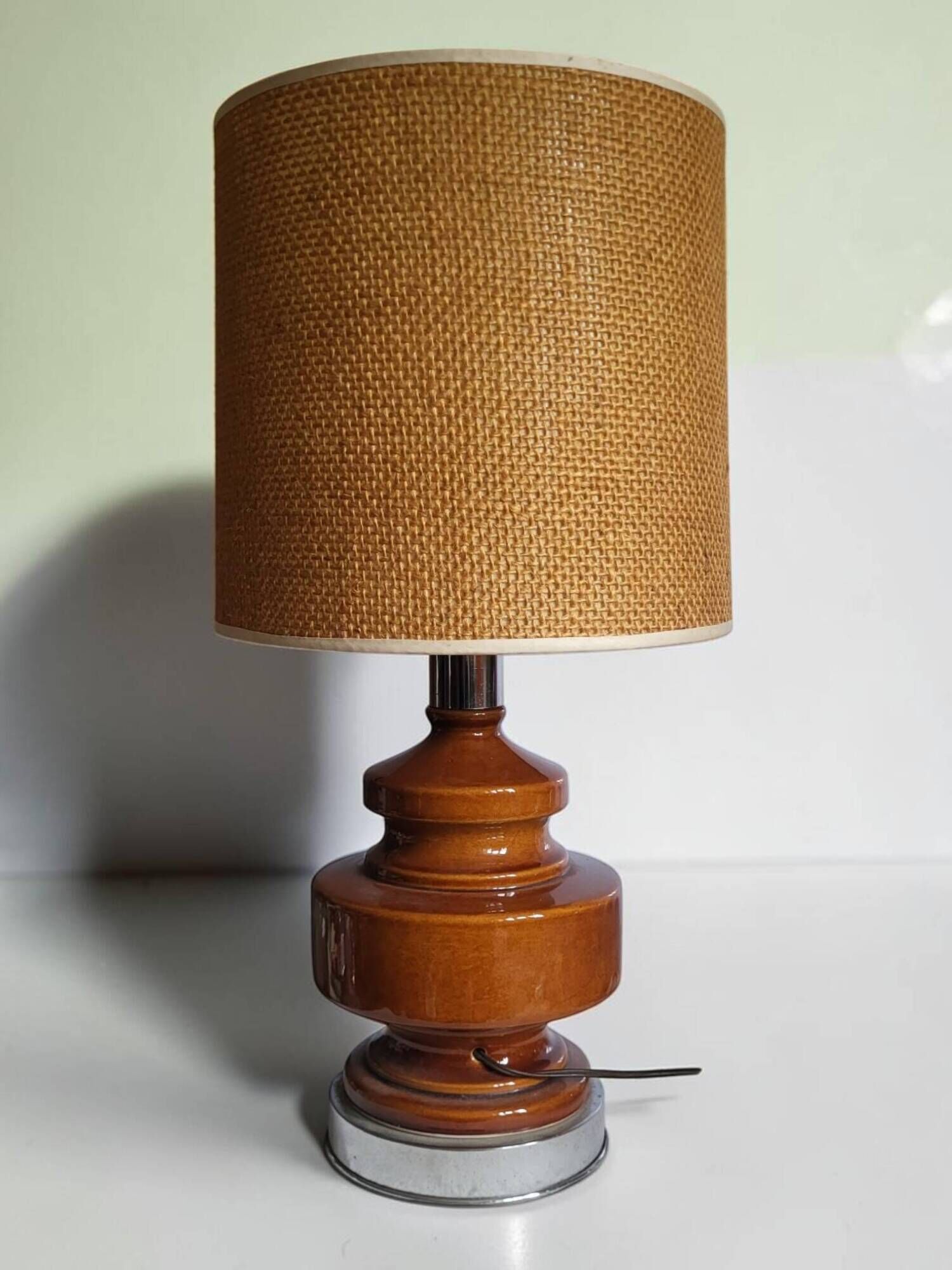 Vintage table lamp in glazed ceramic and chrome metal – 1970s