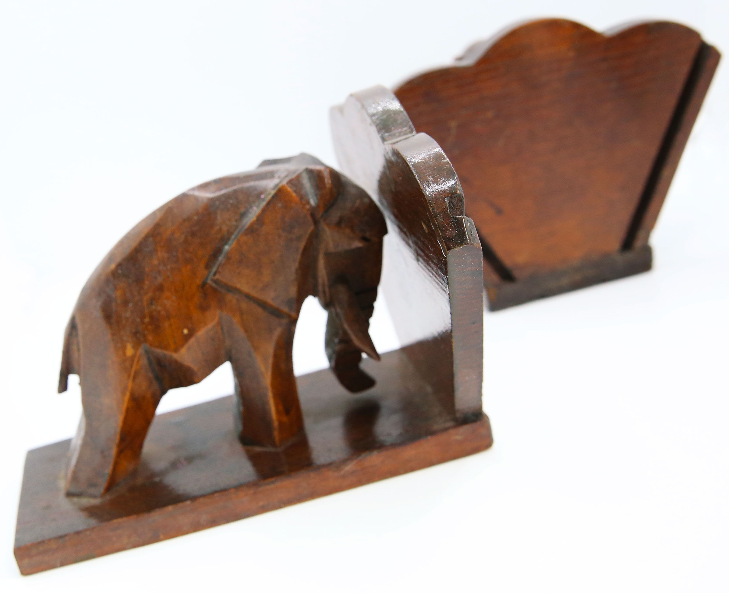Pair of 2 art deco wooden elephant bookends