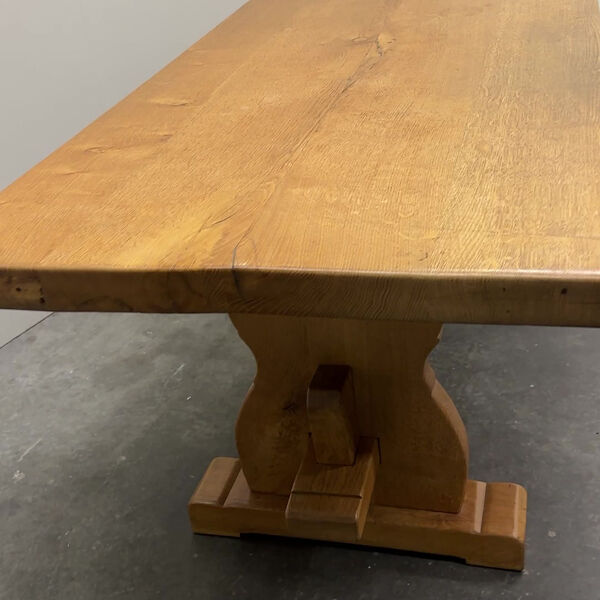 Grande table à manger de monastère vintage en chêne blond français, années 1960.
