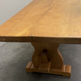 Vintage large French blonde oak monastery dining table, 1960s.