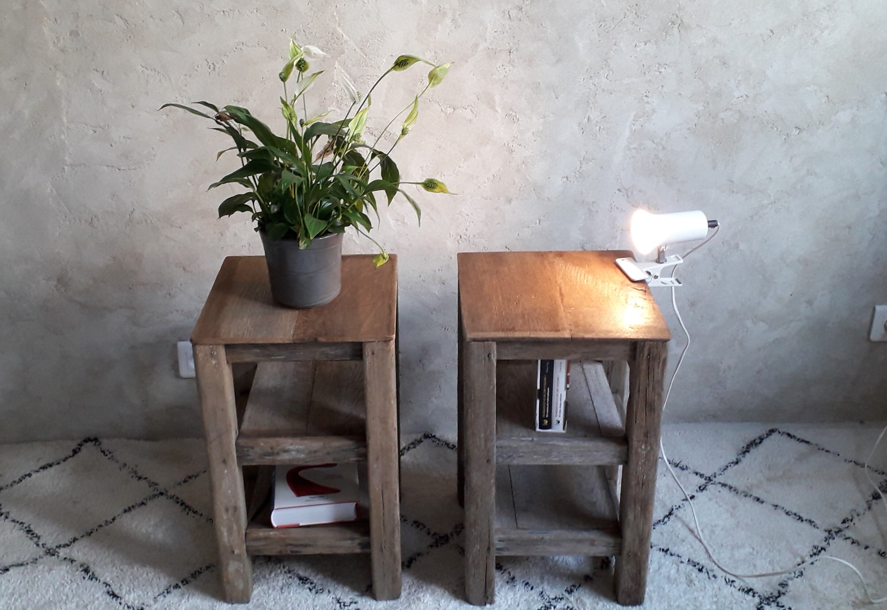 Pair of raw wooden bedsides