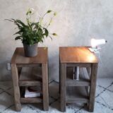 Pair of raw wooden bedsides