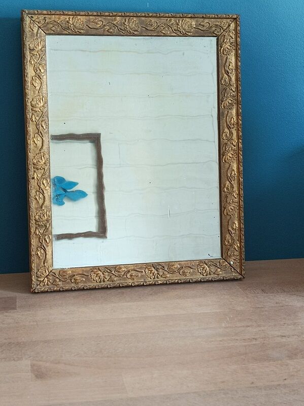 Mirror frame wood plaster carved stucco gilded patinated