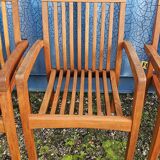 Stackable chair-armchair in solid teak with cushion by Vlaemynck