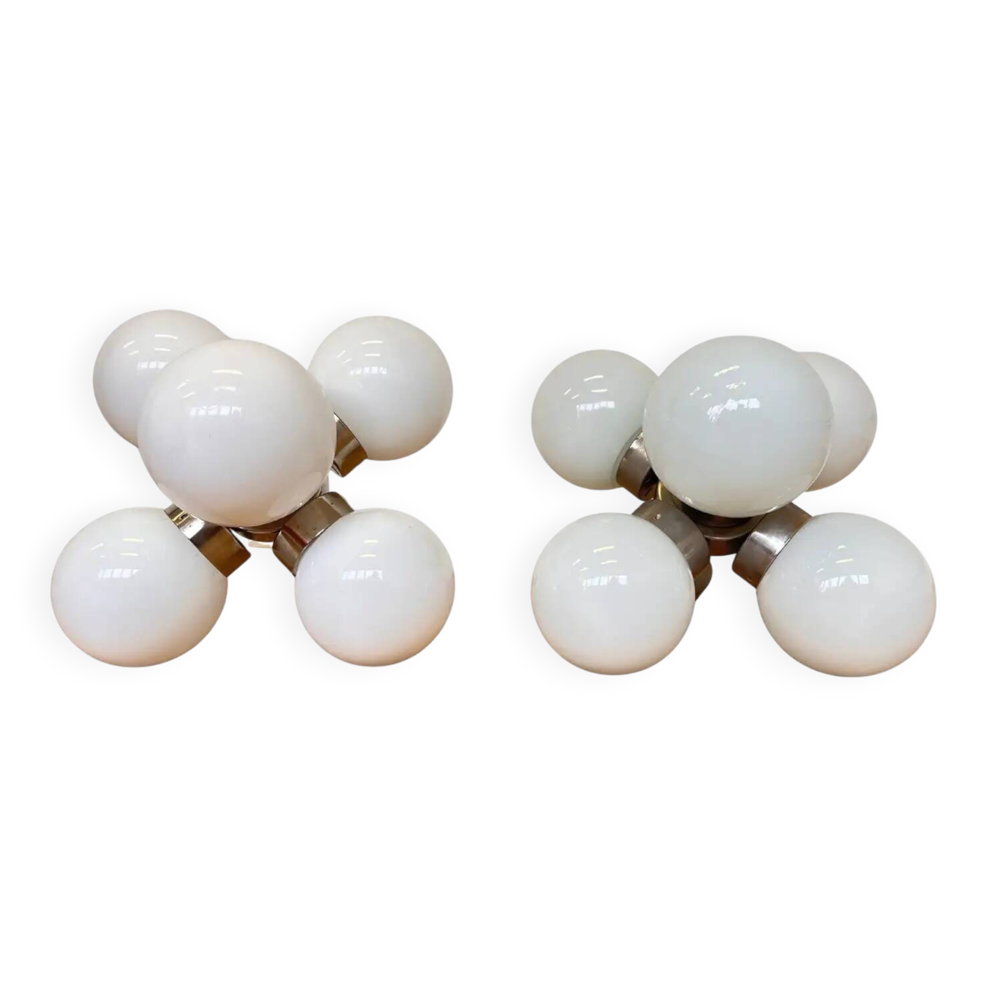 Pair of space age chrome & milk glass Sputniks - Czechoslovakia / 1970s