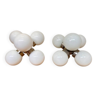 Pair of space age chrome & milk glass Sputniks - Czechoslovakia / 1970s