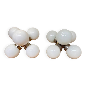 Pair of space age chrome & milk glass Sputniks - Czechoslovakia / 1970s