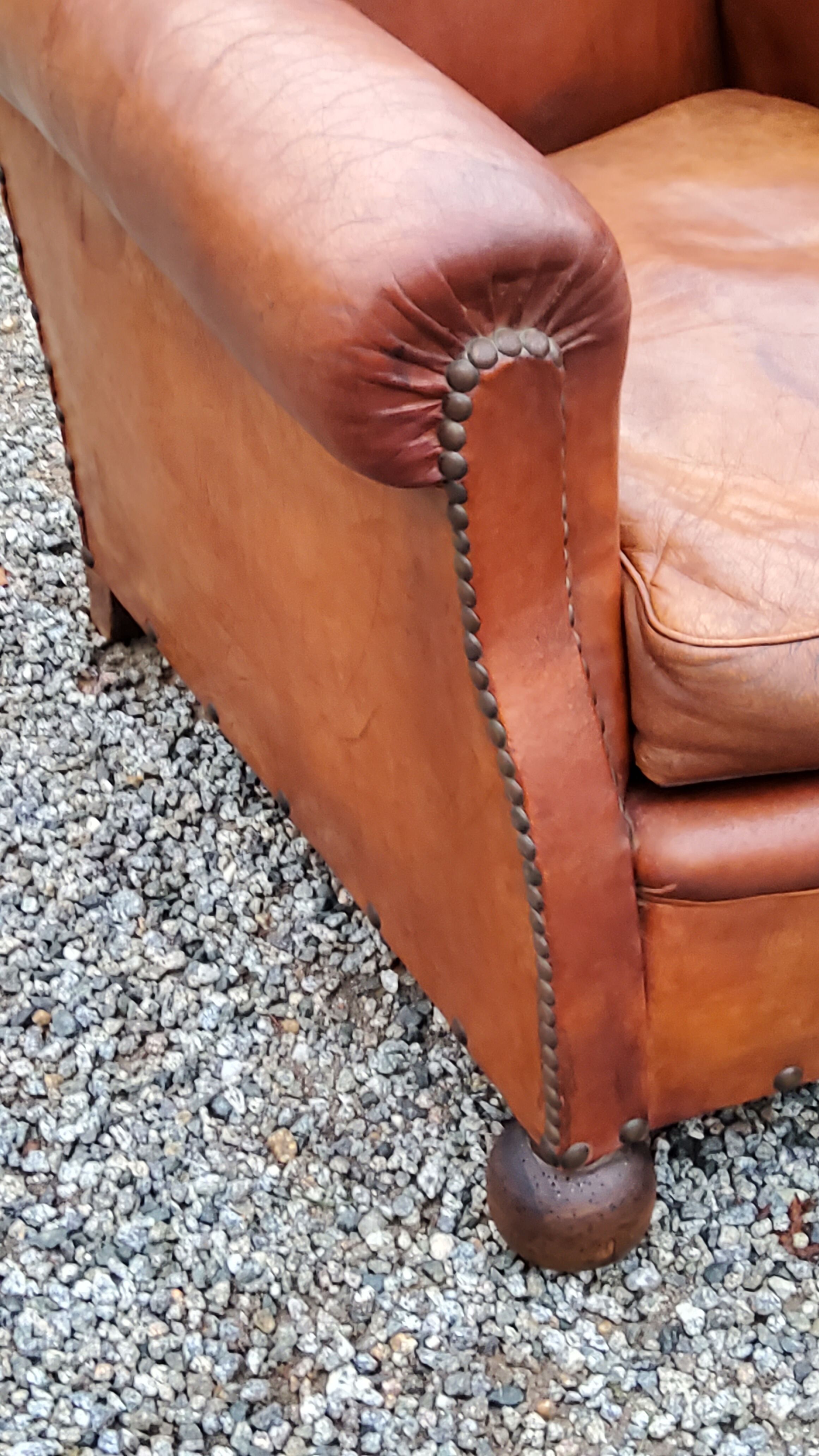 Leather club armchair back mustache from the 30s