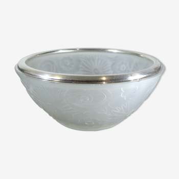 Pressed moulded glass cup art deco frame in massif argent