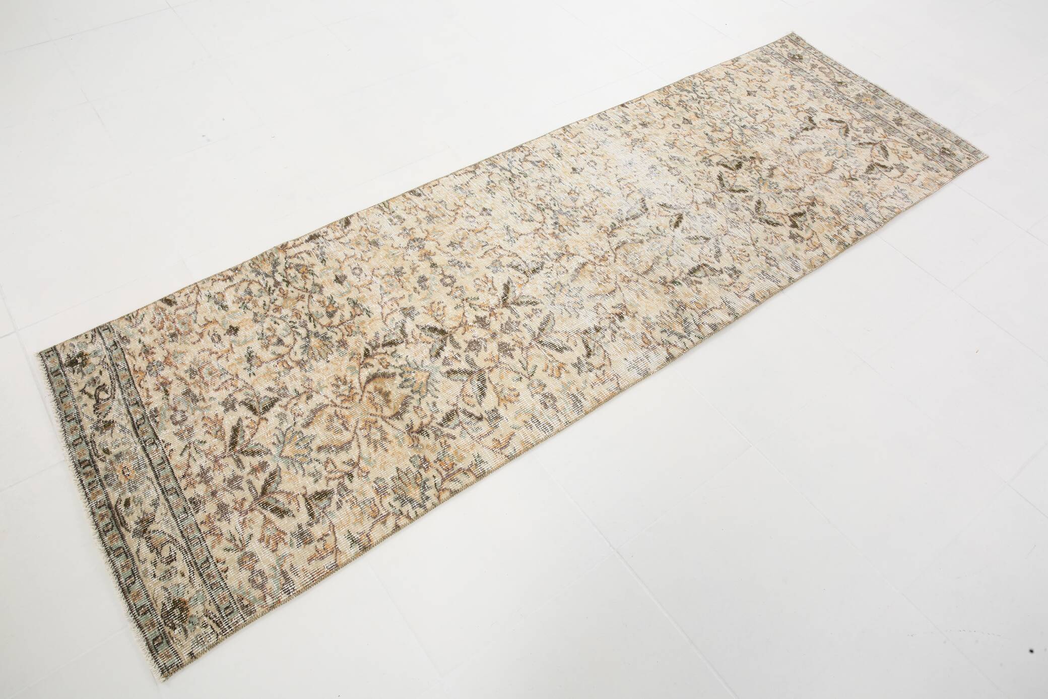 3x10 Beige & Brown Turkish Runner Rug, 84x263Cm